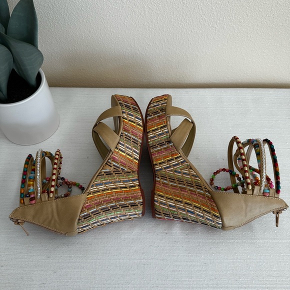 New Getmorebeauty Rainbow Beaded Braided wedge Sandals Woman’s EU36 US5 - Picture 8 of 12